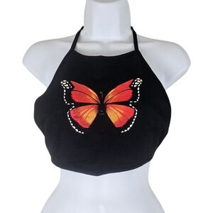 Edikted NWT Butterfly Halter Crop Top Black Size S Y2K Festival